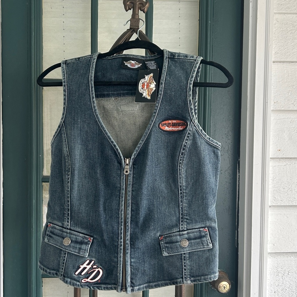 Harley-Davidson Dark Blue Denim Zip Vest Medium